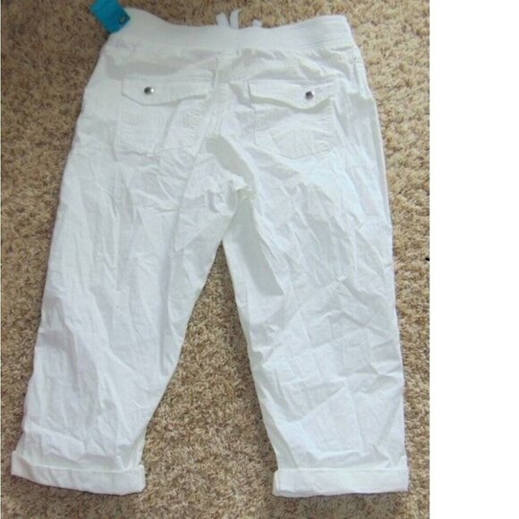 Womens Crop Pants Lee 8 White Elastic Waist Adjustable Leg Pull On Relaxed Pants - Picture 4 of 5